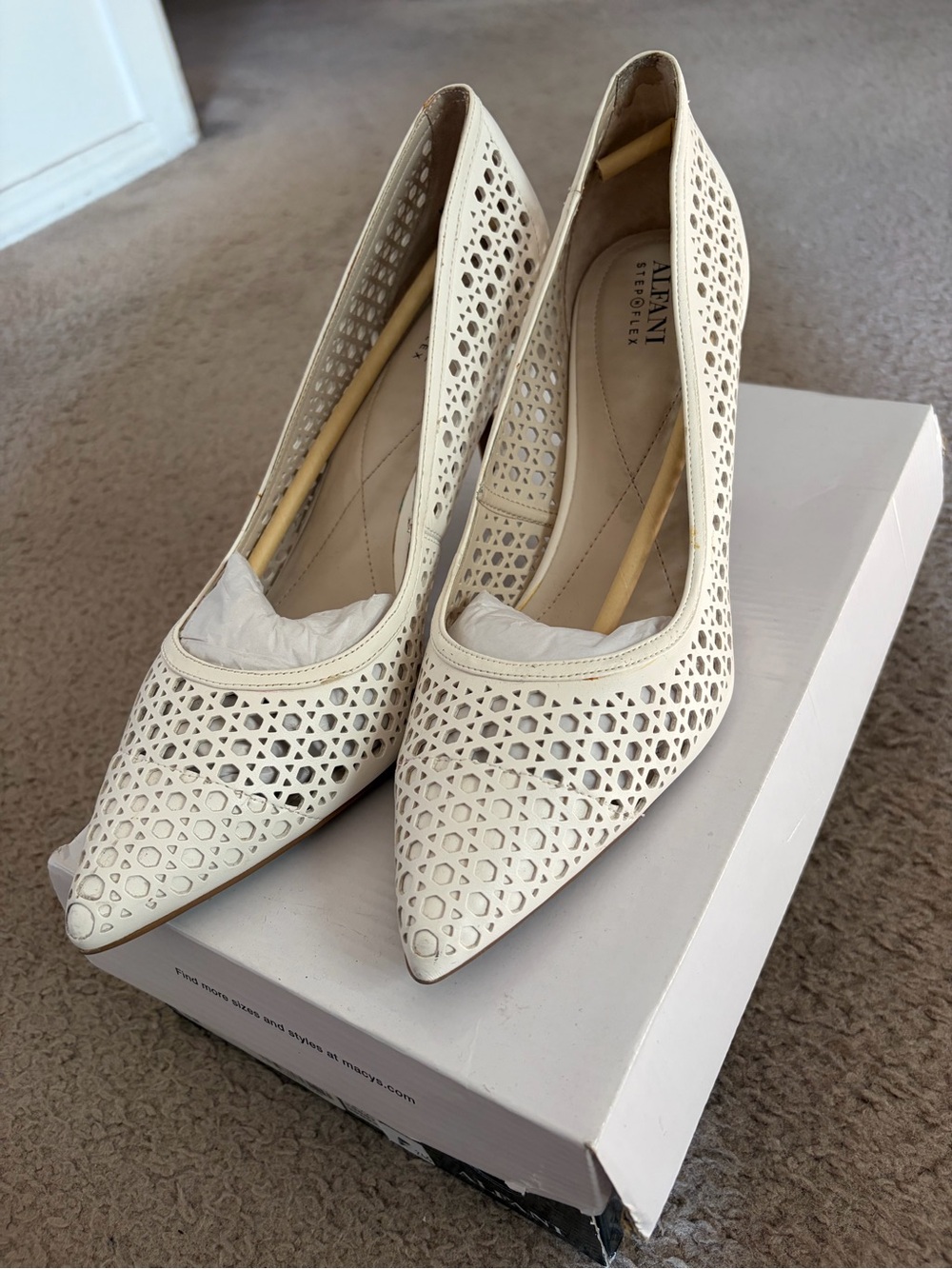 Alfani Cream Perforated Pointed-Toe Heels